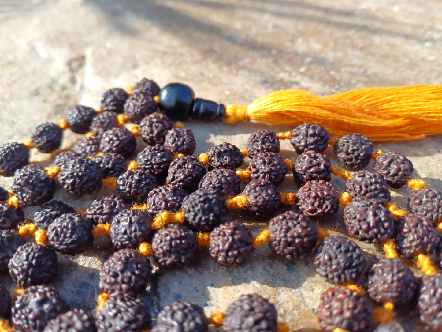 Hand-Knotted 8mm Lab Certified Black 5 Mukhi Rudraksha Mala,Sacred Natural Seed Rosary For Chanting,Meditation,Healing,Rudraksha Necklace