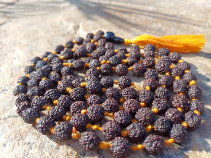 Hand-Knotted 8mm Lab Certified Black 5 Mukhi Rudraksha Mala,Sacred Natural Seed Rosary For Chanting,Meditation,Healing,Rudraksha Necklace