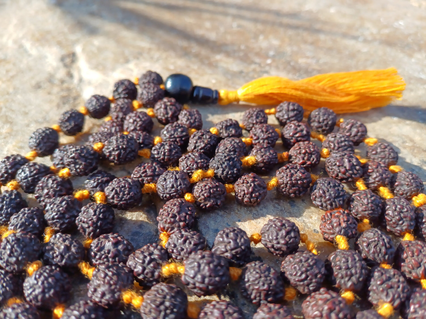 Hand-Knotted 8mm Lab Certified Black 5 Mukhi Rudraksha Mala,Sacred Natural Seed Rosary For Chanting,Meditation,Healing,Rudraksha Necklace