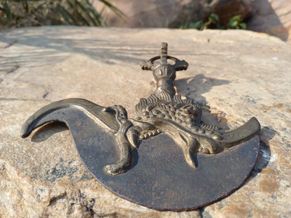 Antique Rare Buddhist Iron Wisdom Fire Ceremonial Kartika Blade,Sacred Buddhist Kartika Blade,Tantric Buddhist Knife,Buddhist Artifact