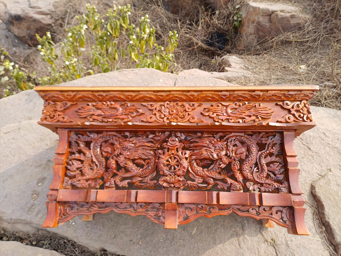Dragon Handcarved Foldable Wooden Tibetan Buddhist Altar Tabl,Tibetan Alter Table,Buddhist Meditation Table,