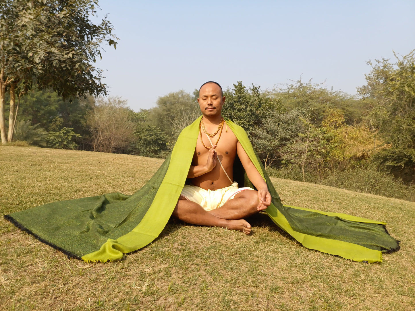 GREEN TARA X-Large Handwoven Himalayan Angora Wool Buddhist Meditation Shawl,Himalayan Wool Prayer Blanket,Tibetan Prayer Wrap,Indian Shawl