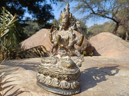Vintage Hand-Made Brass Tibetan Buddhism Manjushree Boddhisattva Deity Statue,Divine Spiritual Sculpture,Buddhist Idol,Old Buddhist Artifact