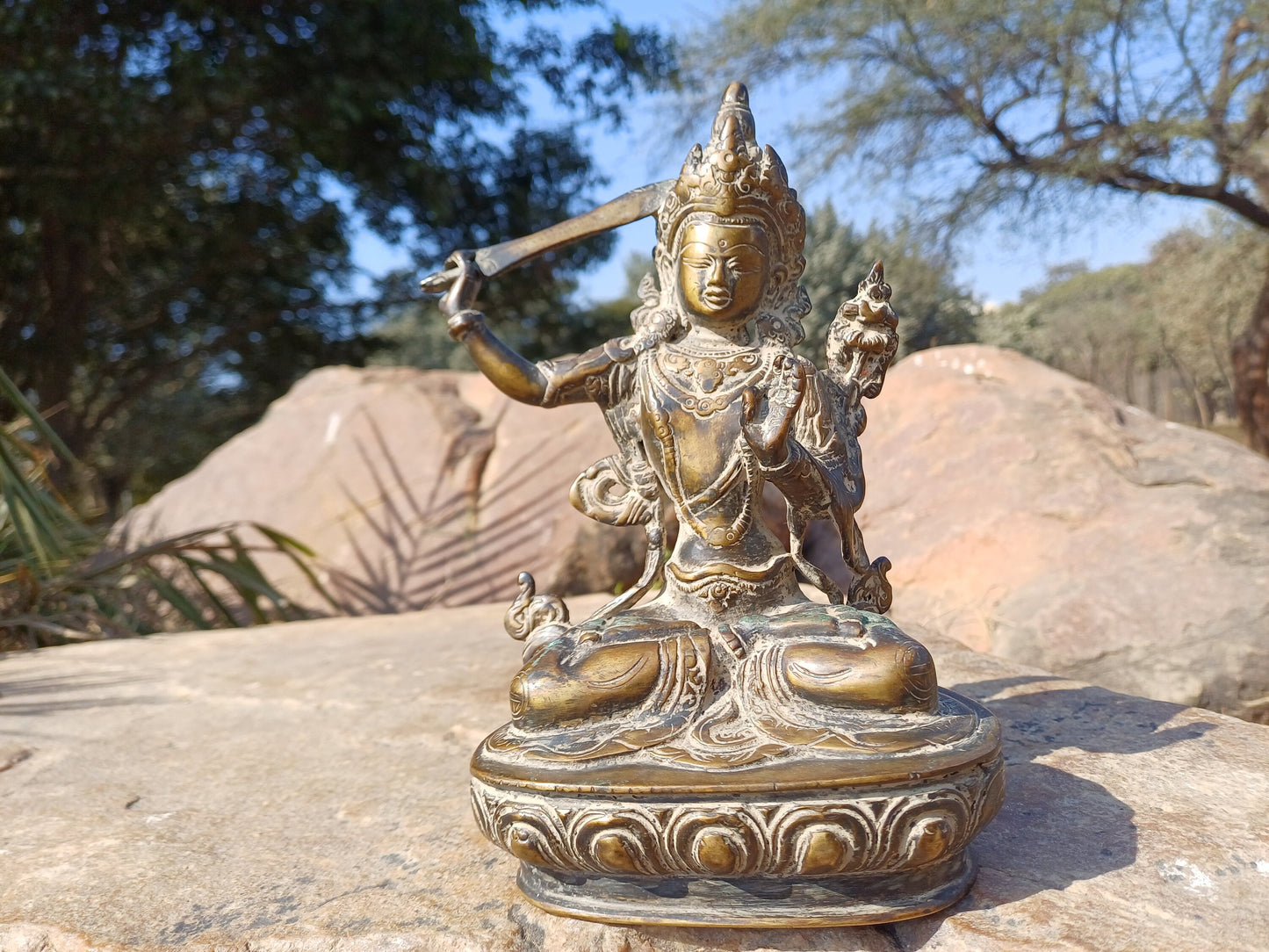 Vintage Hand-Made Brass Tibetan Buddhism Manjushree Boddhisattva Deity Statue,Divine Spiritual Sculpture,Buddhist Idol,Old Buddhist Artifact