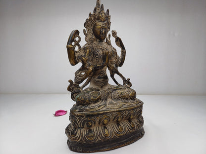 Vintage Hand-Made Brass Tibetan Buddhism Manjushree Boddhisattva Deity Statue,Divine Spiritual Sculpture,Buddhist Idol,Old Buddhist Artifact