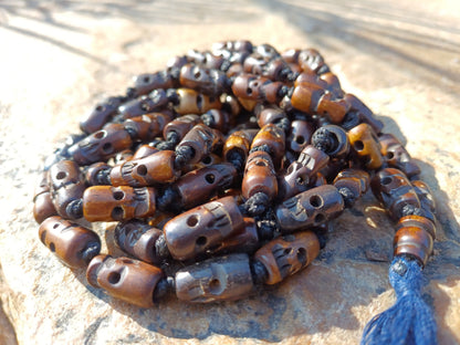 108 Handcarved Hand-Knotted Meditation Skull Bone Beads,Antique bone necklace,Ethnic Bone Jewellery,Tibetan Buddhist Prayer Skull Bone Mala