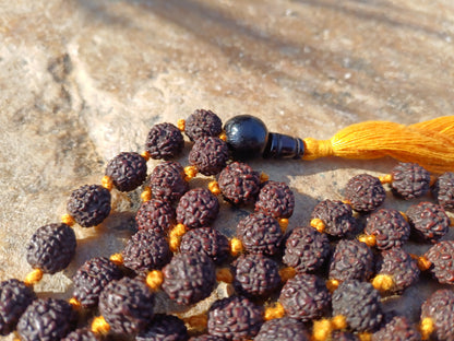 Hand-Knotted 8mm Lab Certified Black 5 Mukhi Rudraksha Mala,Sacred Natural Seed Rosary For Chanting,Meditation,Healing,Rudraksha Necklace
