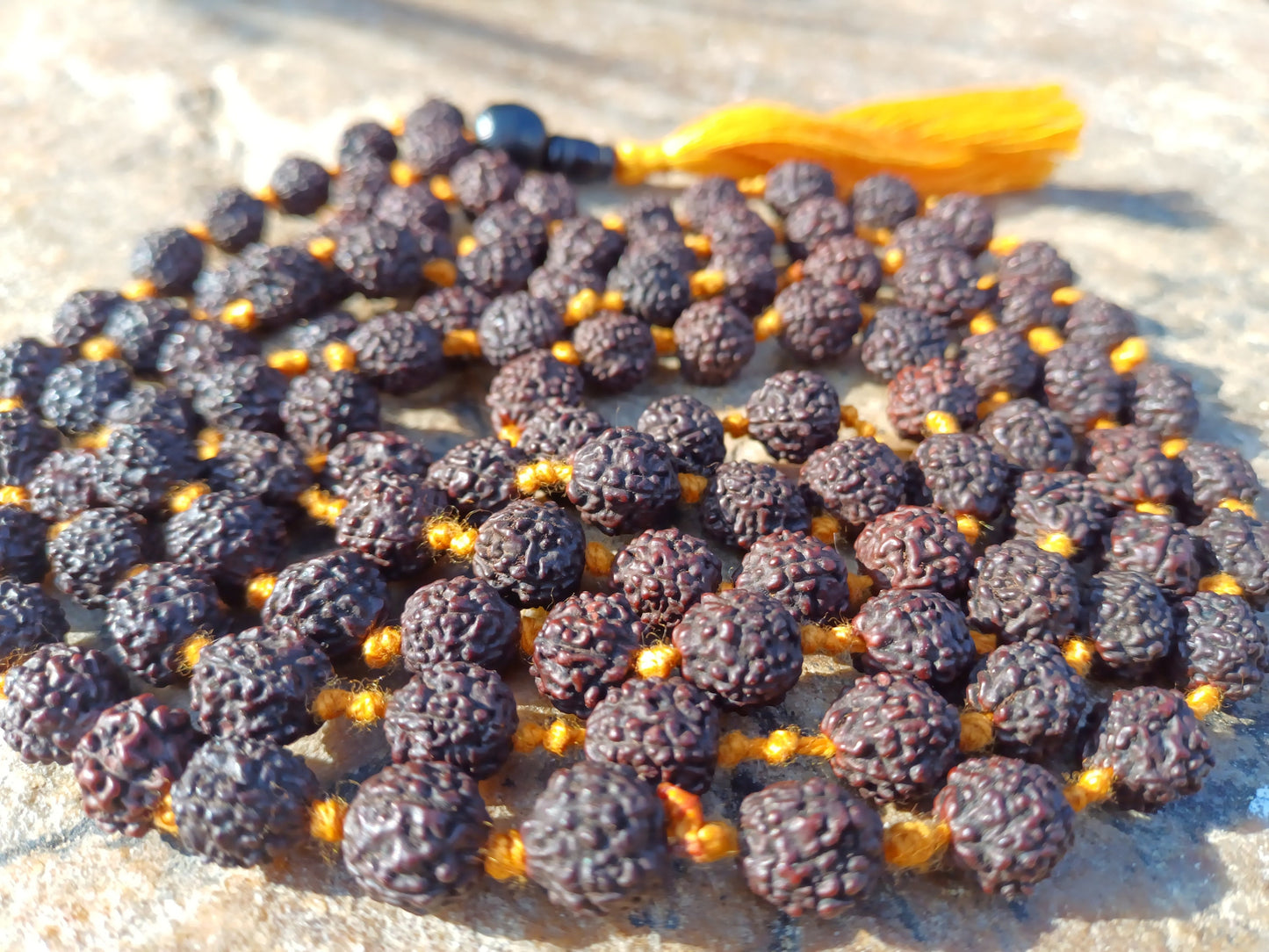 Hand-Knotted 8mm Lab Certified Black 5 Mukhi Rudraksha Mala,Sacred Natural Seed Rosary For Chanting,Meditation,Healing,Rudraksha Necklace