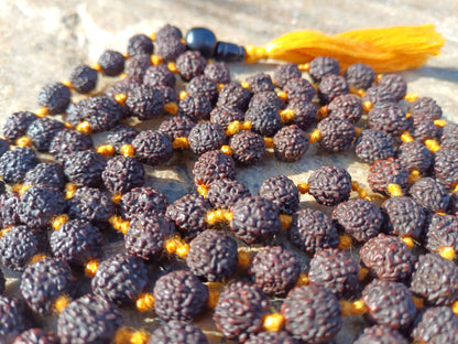 Hand-Knotted 8mm Lab Certified Black 5 Mukhi Rudraksha Mala,Sacred Natural Seed Rosary For Chanting,Meditation,Healing,Rudraksha Necklace