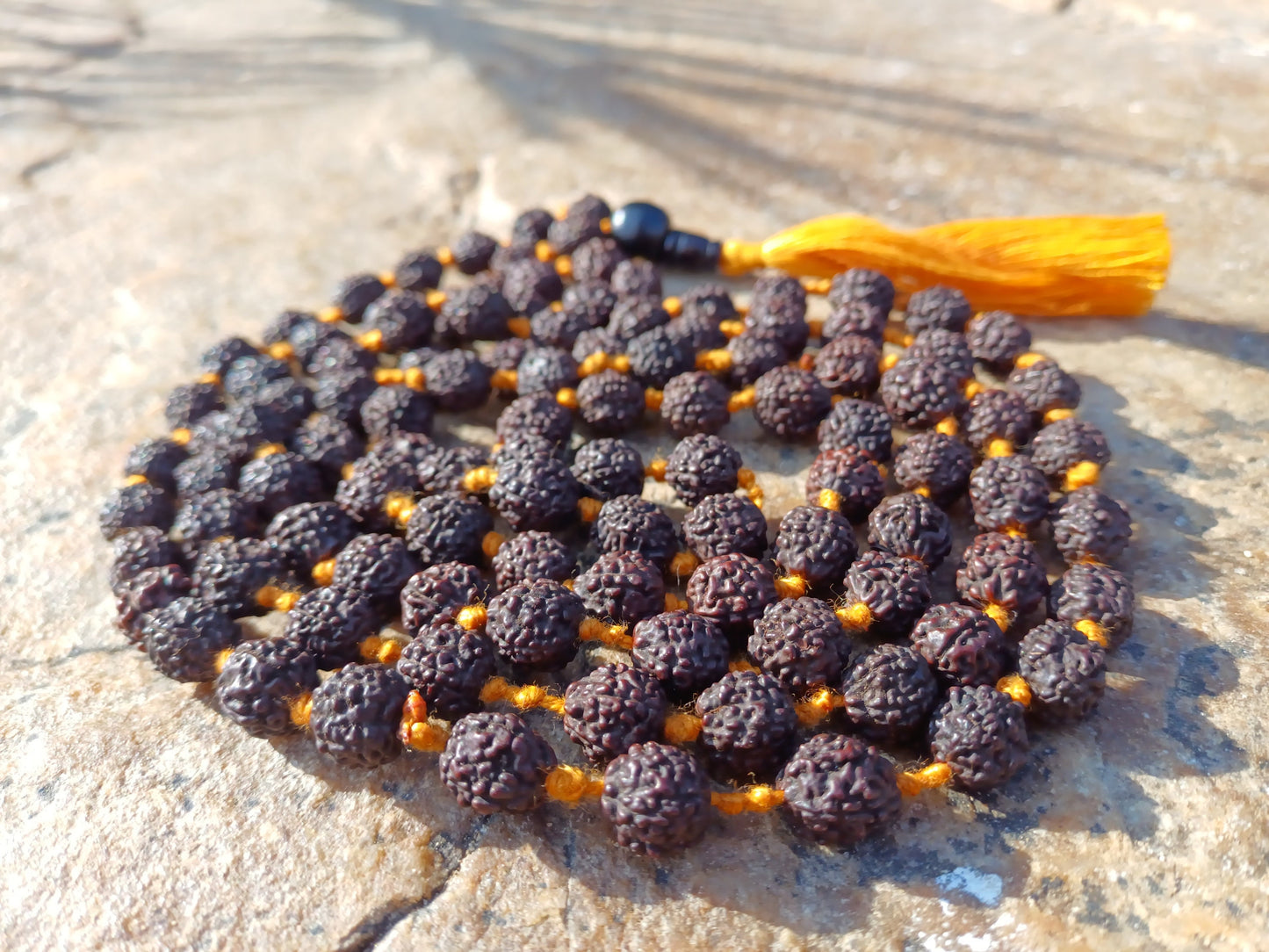 Hand-Knotted 8mm Lab Certified Black 5 Mukhi Rudraksha Mala,Sacred Natural Seed Rosary For Chanting,Meditation,Healing,Rudraksha Necklace