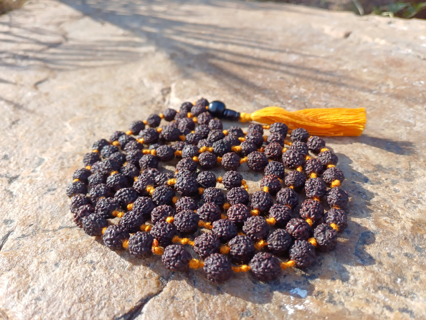 Hand-Knotted 8mm Lab Certified Black 5 Mukhi Rudraksha Mala,Sacred Natural Seed Rosary For Chanting,Meditation,Healing,Rudraksha Necklace