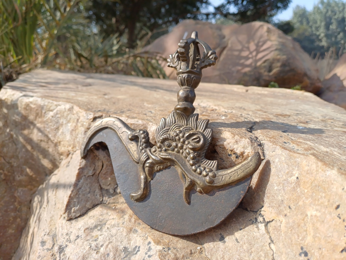 Antique Rare Buddhist Iron Wisdom Fire Ceremonial Kartika Blade,Sacred Buddhist Kartika Blade,Tantric Buddhist Knife,Buddhist Artifact