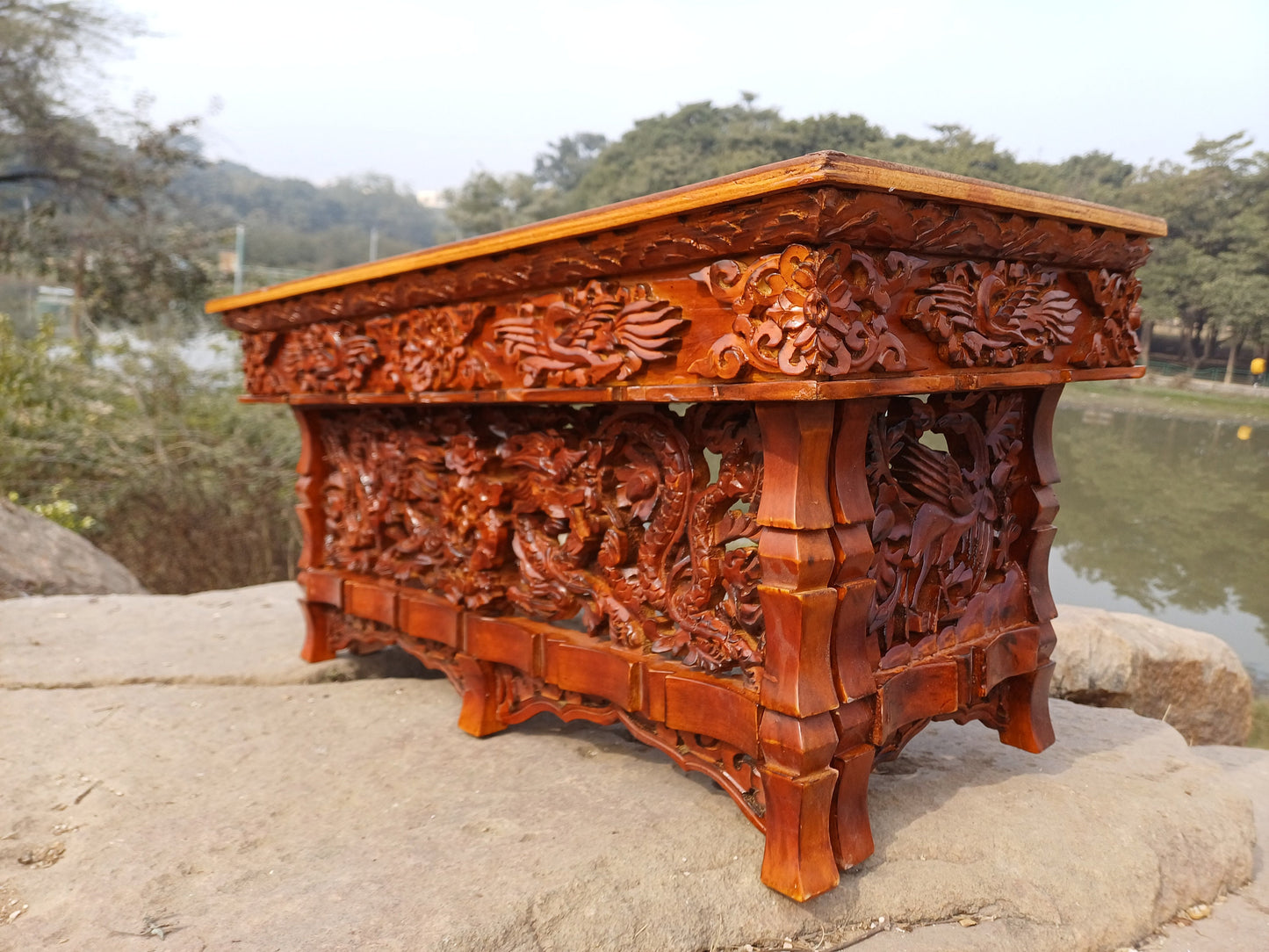 Dragon Handcarved Foldable Wooden Tibetan Buddhist Altar Tabl,Tibetan Alter Table,Buddhist Meditation Table,