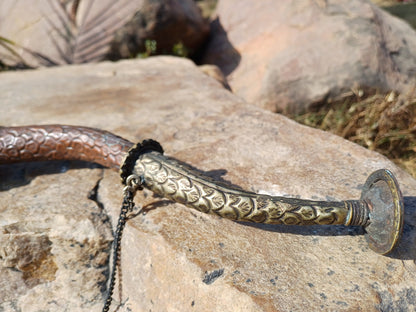 Antique Rare Tibetan Buddhism Ritual Instrument Copper Trumpet,Sacred Buddhist Tibetan Figural Dragon Head Ceremonial Horn,Buddhist Artifact
