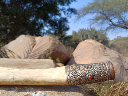 Vintage Bone Double Mahakala Hand Carved Silver Inlay Kangling Tibetan Ritual Trumpet,Used Traditional Tantrik Trumpet,Shaman  Buddhism Tool