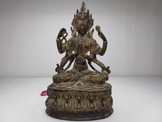 Vintage Hand-Made Brass Tibetan Buddhism Manjushree Boddhisattva Deity Statue,Divine Spiritual Sculpture,Buddhist Idol,Old Buddhist Artifact