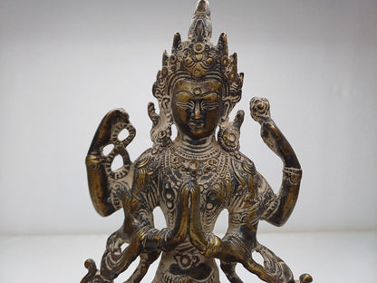 Vintage Hand-Made Brass Tibetan Buddhism Manjushree Boddhisattva Deity Statue,Divine Spiritual Sculpture,Buddhist Idol,Old Buddhist Artifact