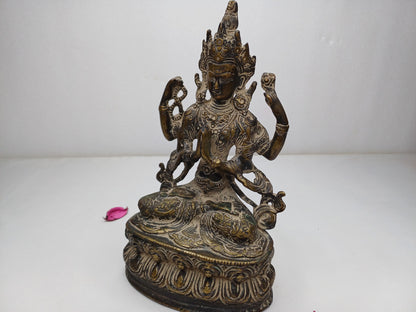 Vintage Hand-Made Brass Tibetan Buddhism Manjushree Boddhisattva Deity Statue,Divine Spiritual Sculpture,Buddhist Idol,Old Buddhist Artifact