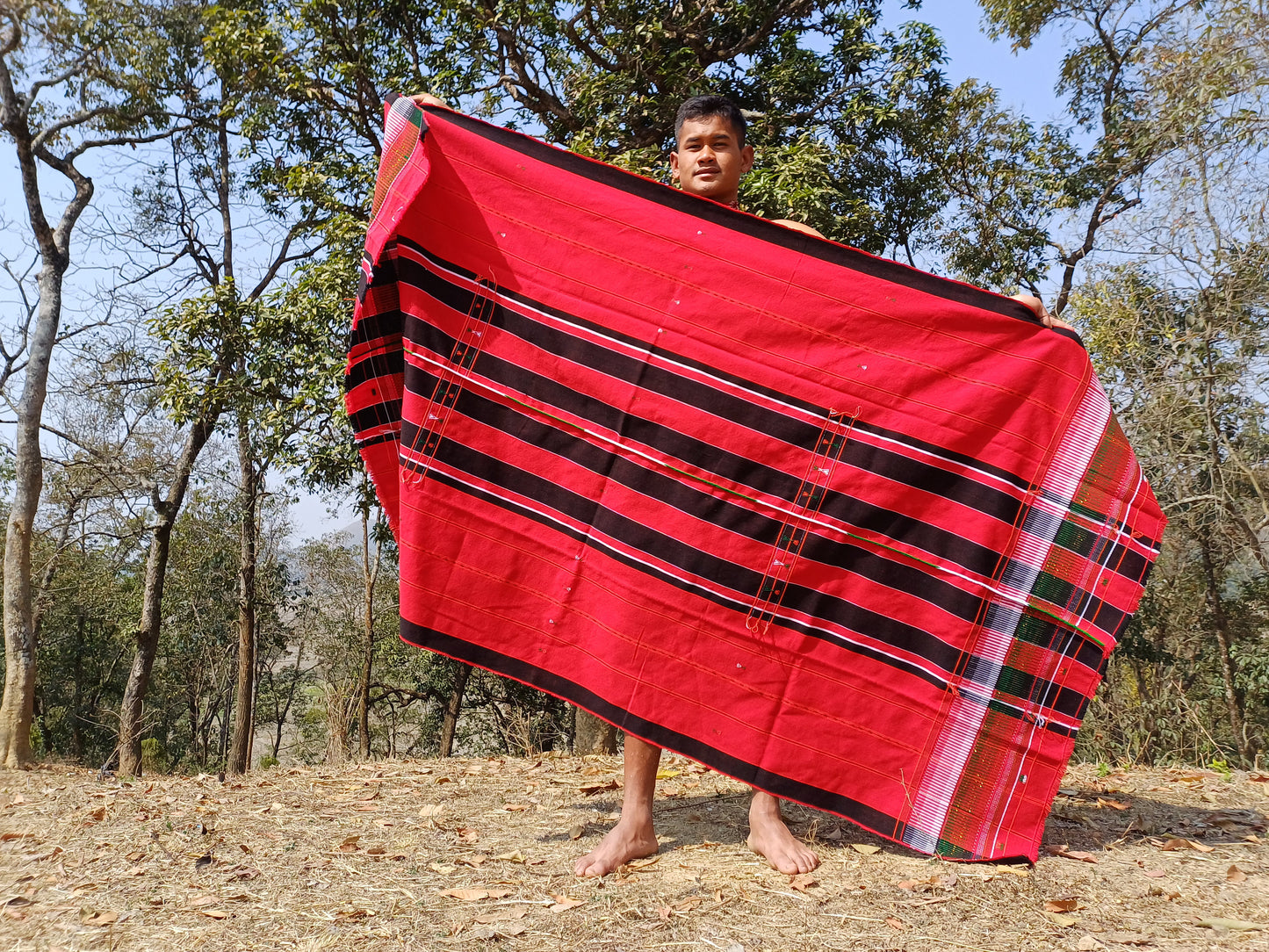Handwoven Black And Red Naga Tribe Traditional Blanket,Ethnic Sofa Throw,Native Indian Cloth,Naga Tribes Shawl,Tribal Wall Decor