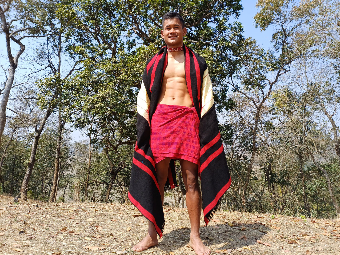 Large Thick Handwoven BlackRed/Beige Naga Tribe Traditional Blanket,Ethnic Sofa Throw,Native Indian Cloth,Naga Tribe Shawl,Tribal Wall Decor