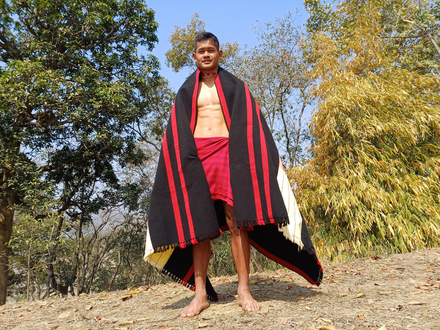 Large Thick Handwoven BlackRed/Beige Naga Tribe Traditional Blanket,Ethnic Sofa Throw,Native Indian Cloth,Naga Tribe Shawl,Tribal Wall Decor
