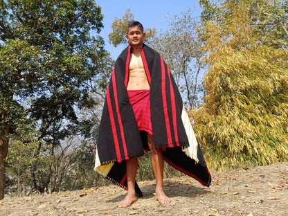 Large Thick Handwoven BlackRed/Beige Naga Tribe Traditional Blanket,Ethnic Sofa Throw,Native Indian Cloth,Naga Tribe Shawl,Tribal Wall Decor