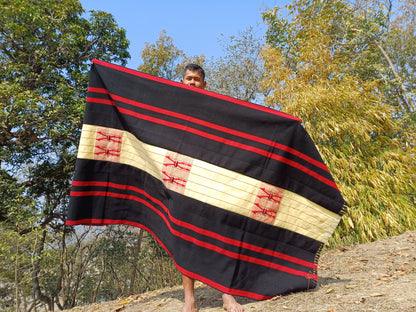 Large Thick Handwoven BlackRed/Beige Naga Tribe Traditional Blanket,Ethnic Sofa Throw,Native Indian Cloth,Naga Tribe Shawl,Tribal Wall Decor