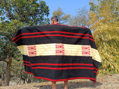Large Thick Handwoven BlackRed/Beige Naga Tribe Traditional Blanket,Ethnic Sofa Throw,Native Indian Cloth,Naga Tribe Shawl,Tribal Wall Decor