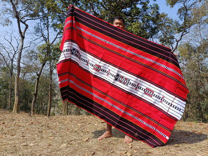 Large Thick Handwoven Black/Red/White Naga Tribe Traditional Blanket,Ethnic Sofa Throw,Native Indian Cloth,Naga Tribe Shawl,Tribal WallDecor