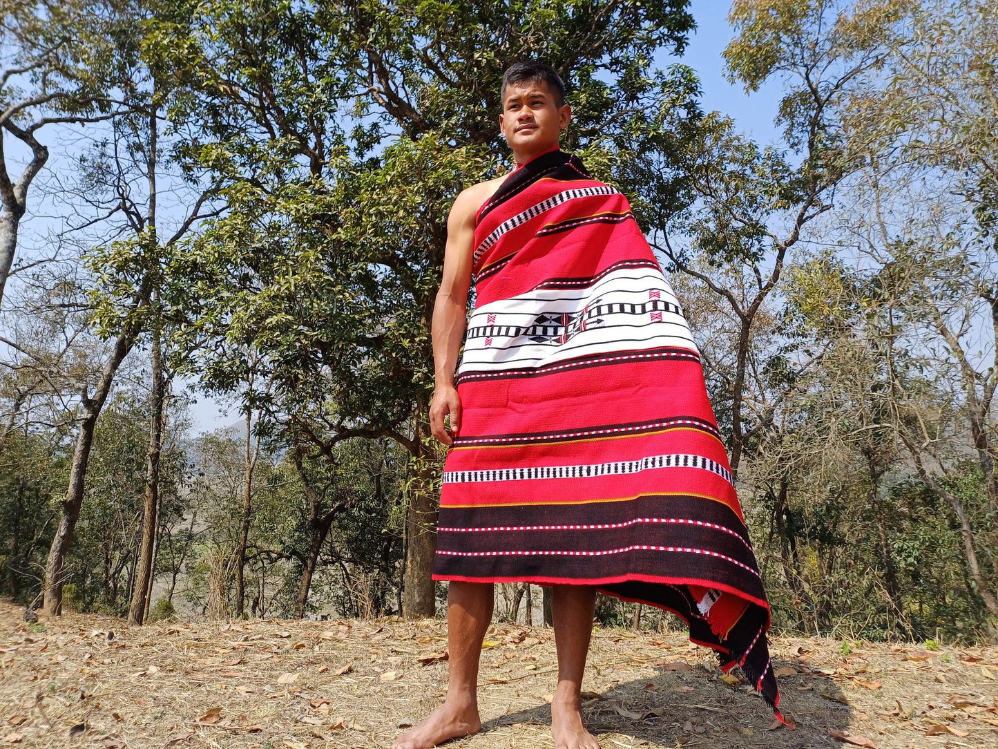 Large Thick Handwoven Black/Red/White Naga Tribe Traditional Blanket,Ethnic Sofa Throw,Native Indian Cloth,Naga Tribe Shawl,Tribal WallDecor