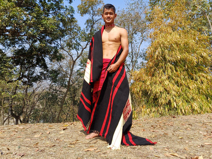 Large Thick Handwoven BlackRed/Beige Naga Tribe Traditional Blanket,Ethnic Sofa Throw,Native Indian Cloth,Naga Tribe Shawl,Tribal Wall Decor