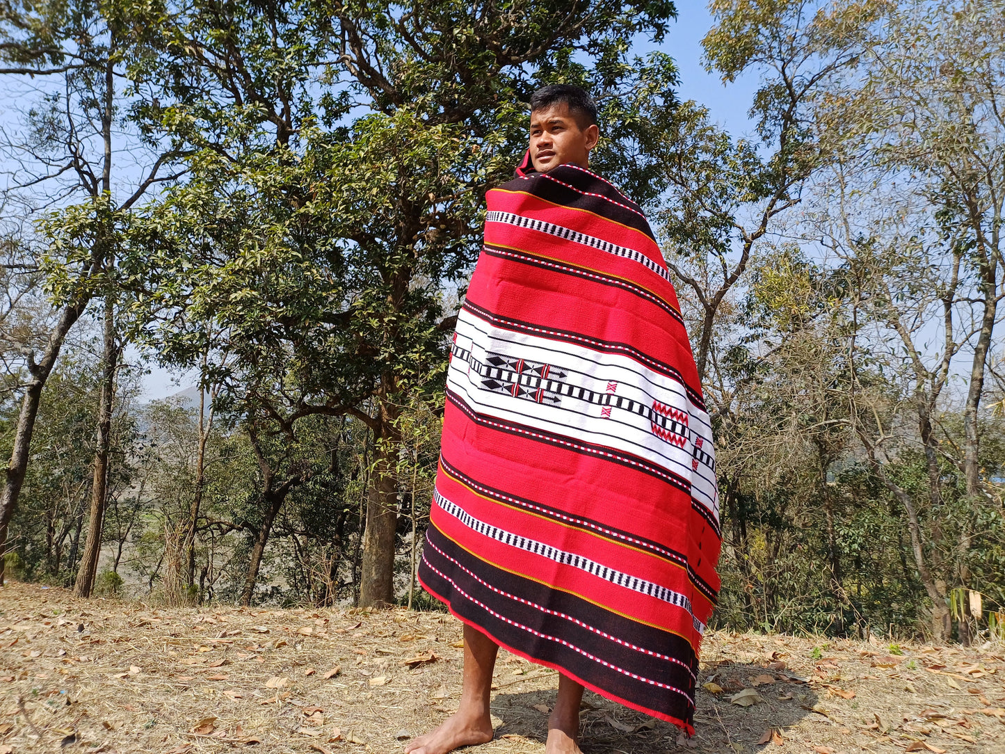 Large Thick Handwoven Black/Red/White Naga Tribe Traditional Blanket,Ethnic Sofa Throw,Native Indian Cloth,Naga Tribe Shawl,Tribal WallDecor