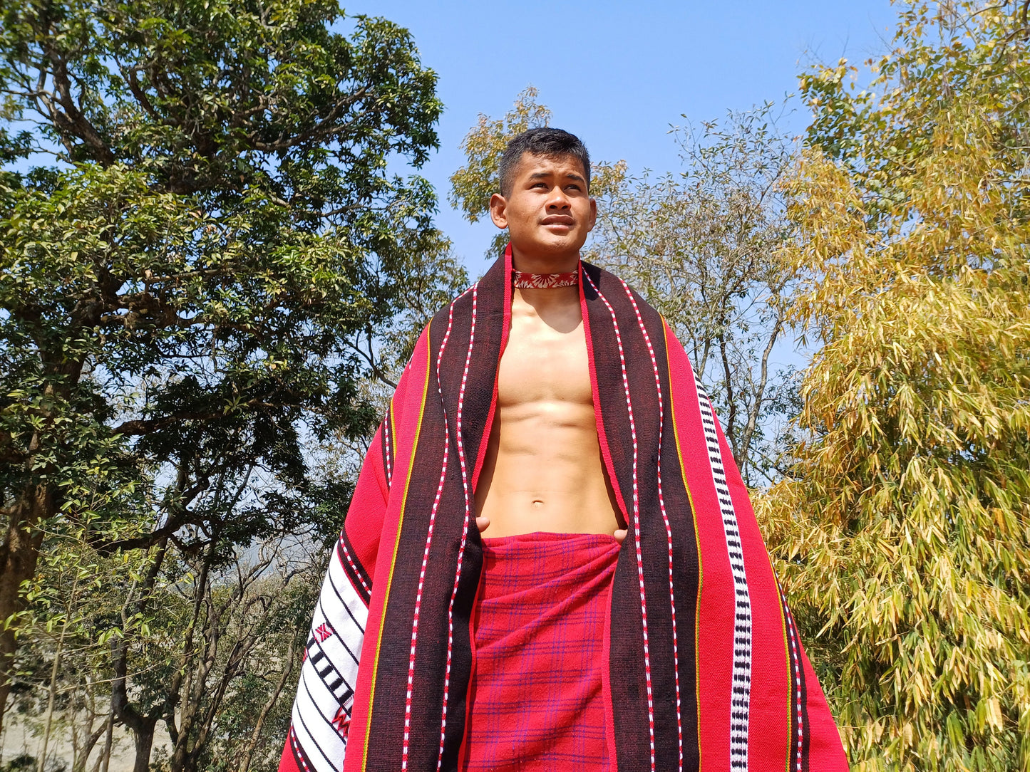 Large Thick Handwoven Black/Red/White Naga Tribe Traditional Blanket,Ethnic Sofa Throw,Native Indian Cloth,Naga Tribe Shawl,Tribal WallDecor