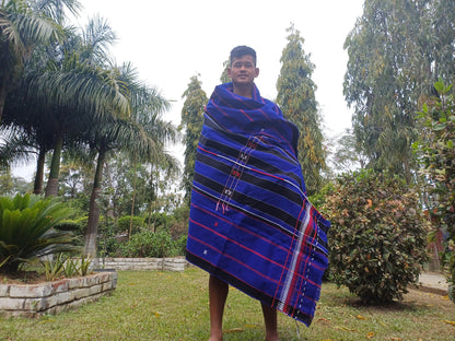 Large Thick Handwoven Black And Blue Naga Tribe Traditional Blanket,Ethnic Sofa Throw,Native Indian Cloth,Naga Tribe Shawl,Tribal Wall Decor