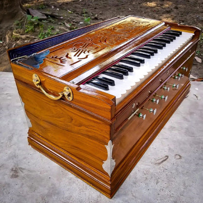 Professional Premium Scale Changer 3 Line 9 Scale Stopper 42 Keys 3.25 Octaves Coupler Teakwood Body Harmonium,Spiritual Kirtan Harmonium
