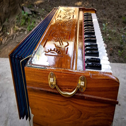 Professional Premium Scale Changer 3 Line 9 Scale Stopper 42 Keys 3.25 Octaves Coupler Teakwood Body Harmonium,Spiritual Kirtan Harmonium