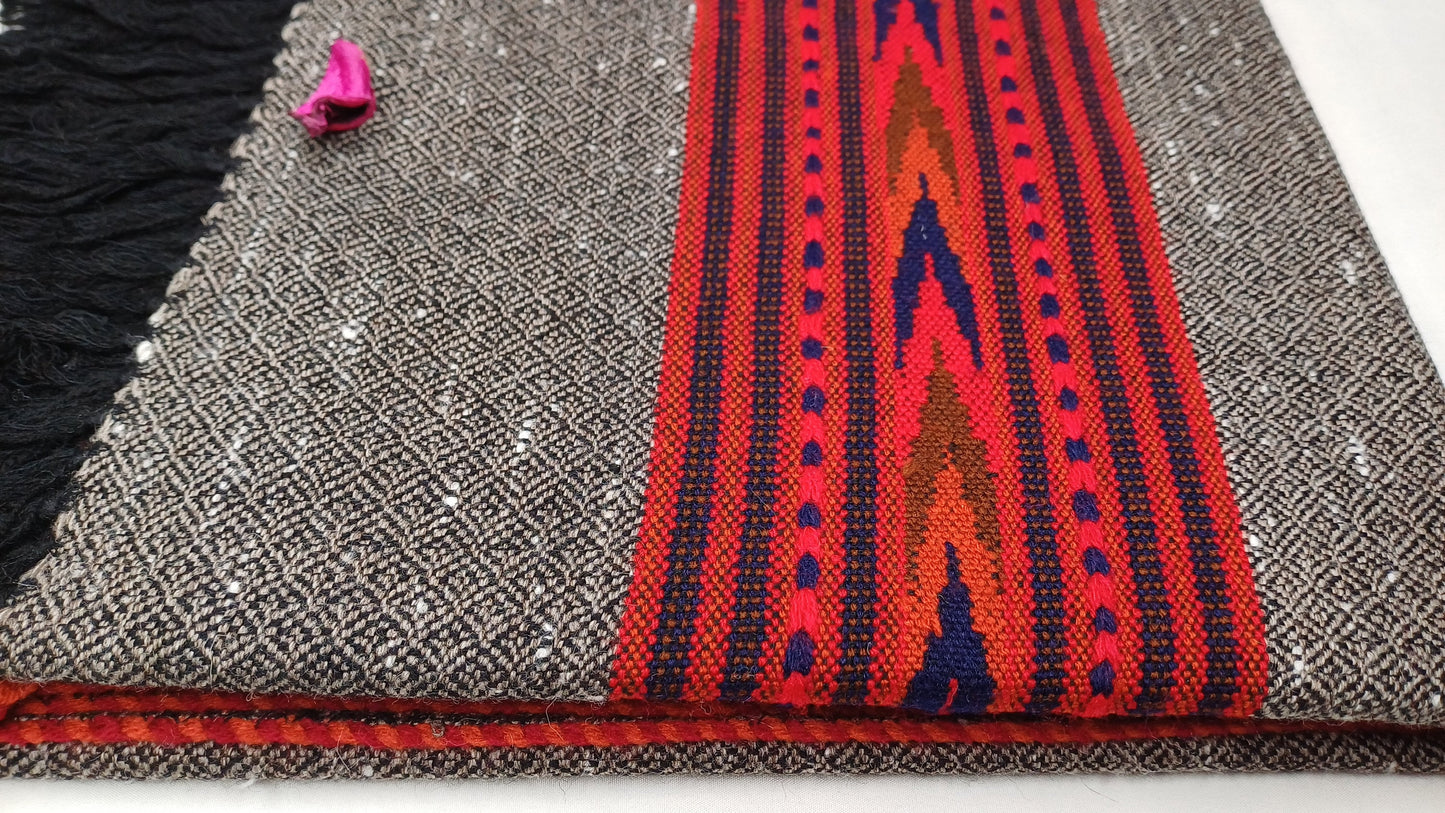 BHOLENATH Handwoven Dark Grey Pure Himalayan Yak Wool Prayer Shawl,Yak Wool Meditation Shawl,Ethnic Indian Yak Wool Scarf,Himalayan Yak Wrap