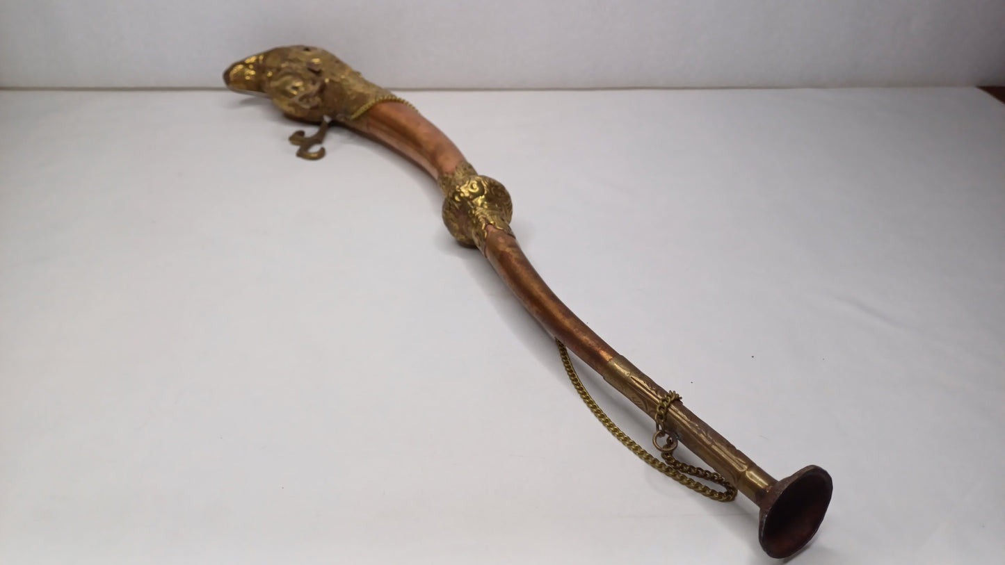 Vintage Rare Tibetan Buddhism Ritual Instrument Copper Trumpet,Sacred Buddhist Tibetan Figural Dragon Head Ceremonial Horn,Buddhist Artifact