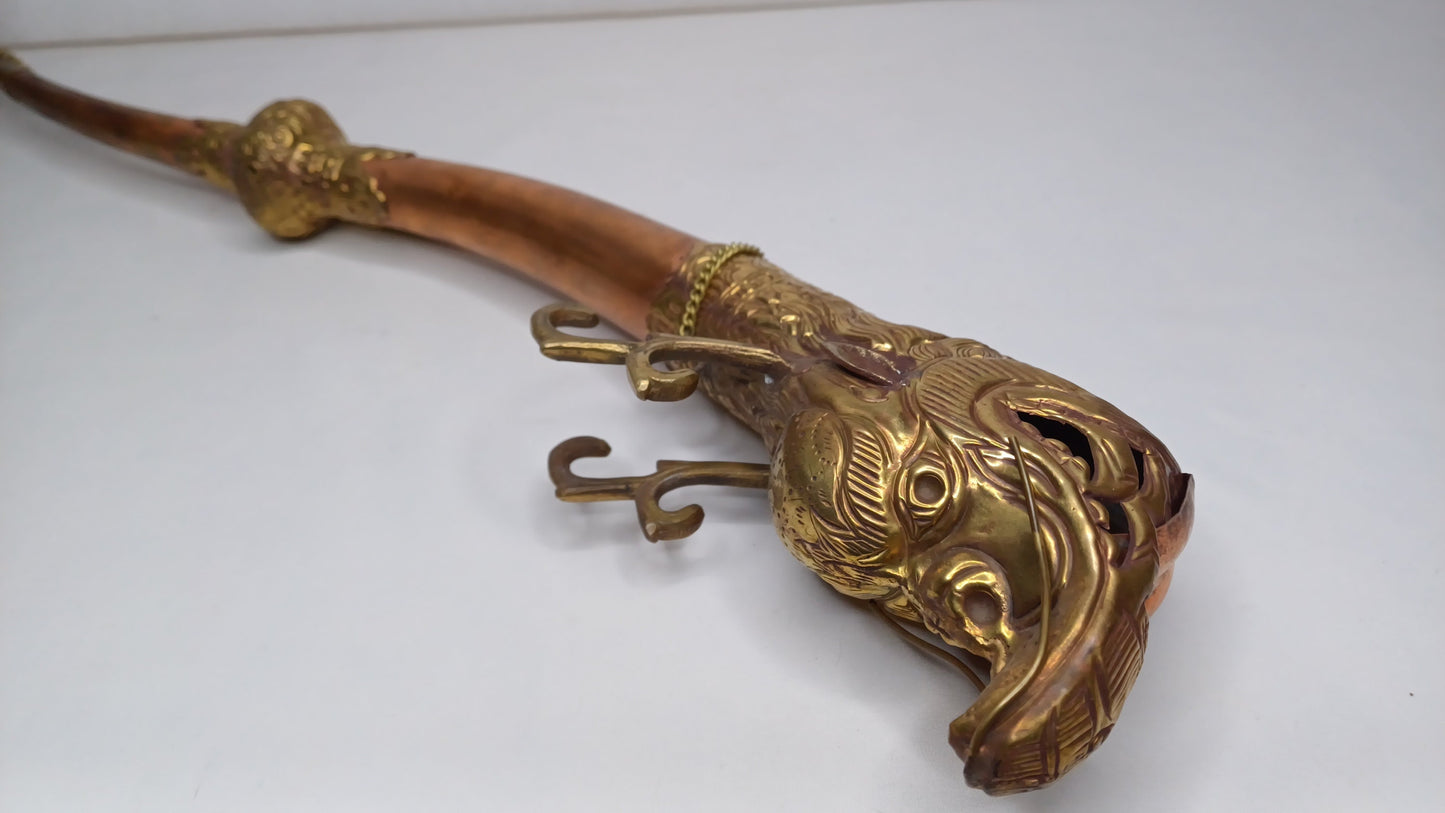 Vintage Rare Tibetan Buddhism Ritual Instrument Copper Trumpet,Sacred Buddhist Tibetan Figural Dragon Head Ceremonial Horn,Buddhist Artifact
