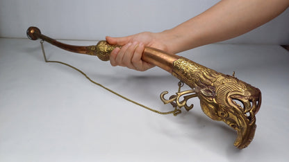 Vintage Rare Tibetan Buddhism Ritual Instrument Copper Trumpet,Sacred Buddhist Tibetan Figural Dragon Head Ceremonial Horn,Buddhist Artifact