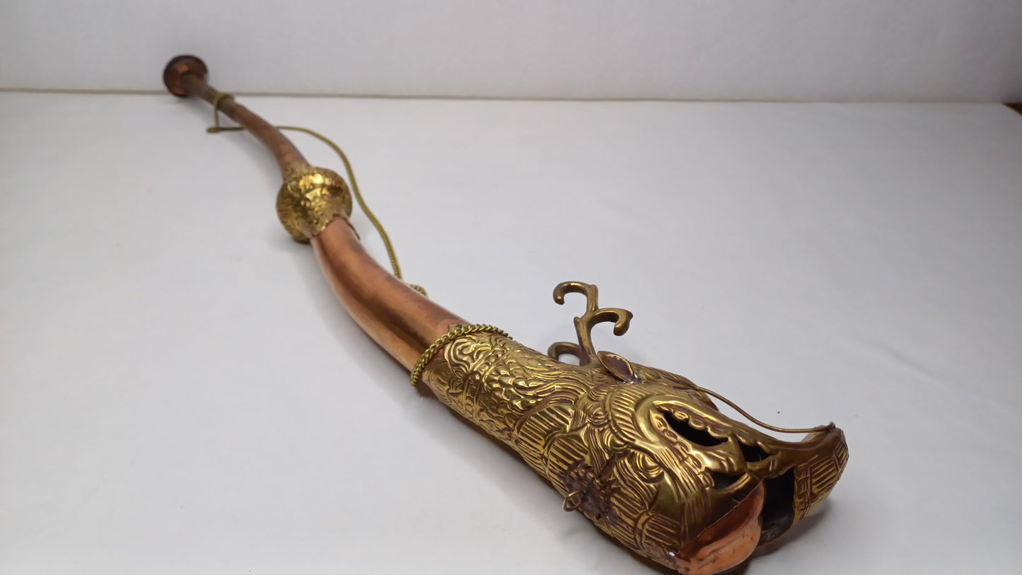 Vintage Rare Tibetan Buddhism Ritual Instrument Copper Trumpet,Sacred Buddhist Tibetan Figural Dragon Head Ceremonial Horn,Buddhist Artifact