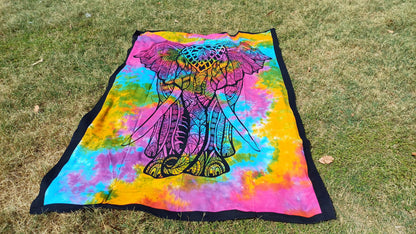 100% Cotton Mulit-Color Hand Printed Tie Dye Wall Hanging Elephant Tapestry,Spiritual Meditation Wild Tapestry,Nature Art,Elephan decor