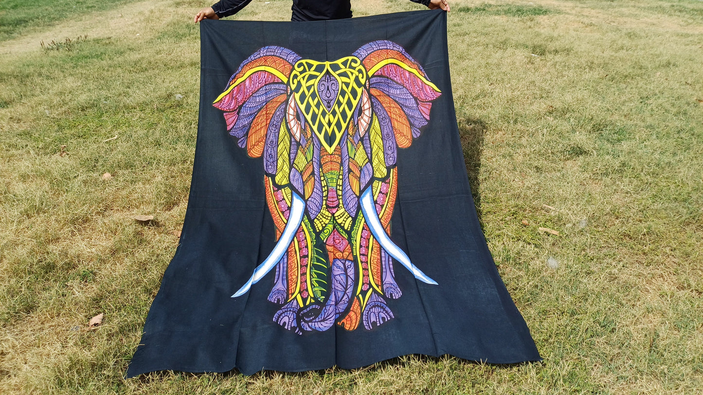 100% Cotton Mulit-Color Hand Printed Tie Dye Wall Hanging Elephant Tapestry,Spiritual Meditation Wild Tapestry,Nature Art,Elephan decor