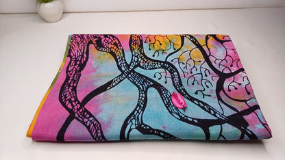 Natural Multi-Color Tie-Dyed Handprinted Tree of Life Rainbow Tapestry,Living Room Decor,Spiritual Wall Hanging,Zen Meditation Wall Art