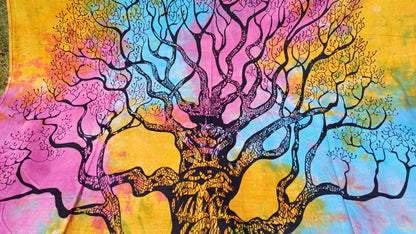 Natural Multi-Color Tie-Dyed Handprinted Tree of Life Rainbow Tapestry,Living Room Decor,Spiritual Wall Hanging,Zen Meditation Wall Art