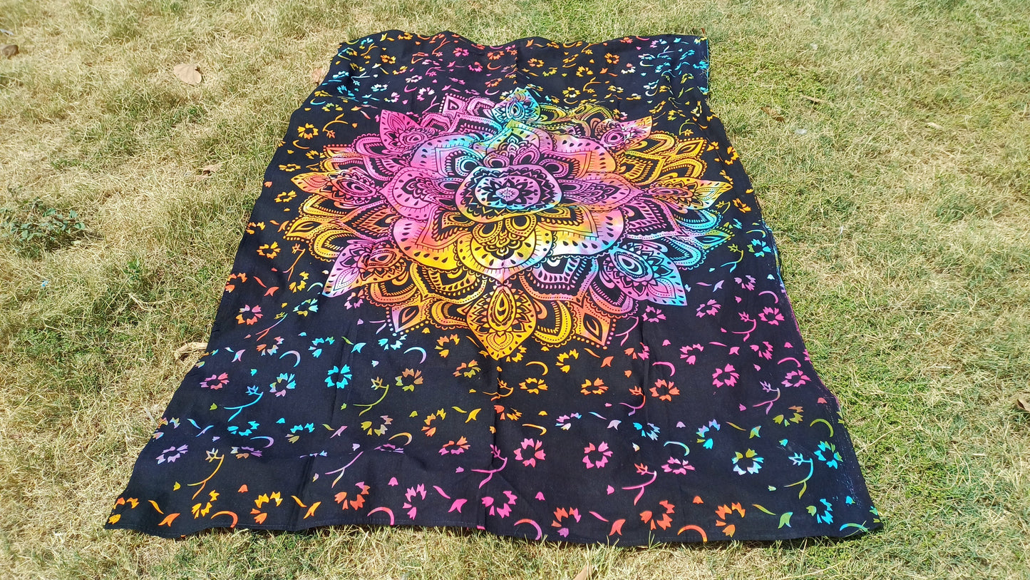 Natural Multi-Color Tie-Dyed Handprinted Mandala Tapestry,Living Room Decor,Spiritual Wall Hanging,Zen Meditation Wall Art,Gypsy Beachthrow