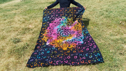 Natural Multi-Color Tie-Dyed Handprinted Mandala Tapestry,Living Room Decor,Spiritual Wall Hanging,Zen Meditation Wall Art,Gypsy Beachthrow