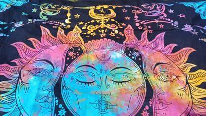 Natural Multi-Color Tie-Dyed Handprinted Sun Mandala Tapestry,Living Room Decor,Spiritual Wall Hanging,Zen Meditation Wall Art,Gypsy Throw