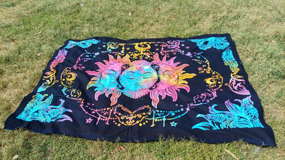 Natural Multi-Color Tie-Dyed Handprinted Sun Mandala Tapestry,Living Room Decor,Spiritual Wall Hanging,Zen Meditation Wall Art,Gypsy Throw