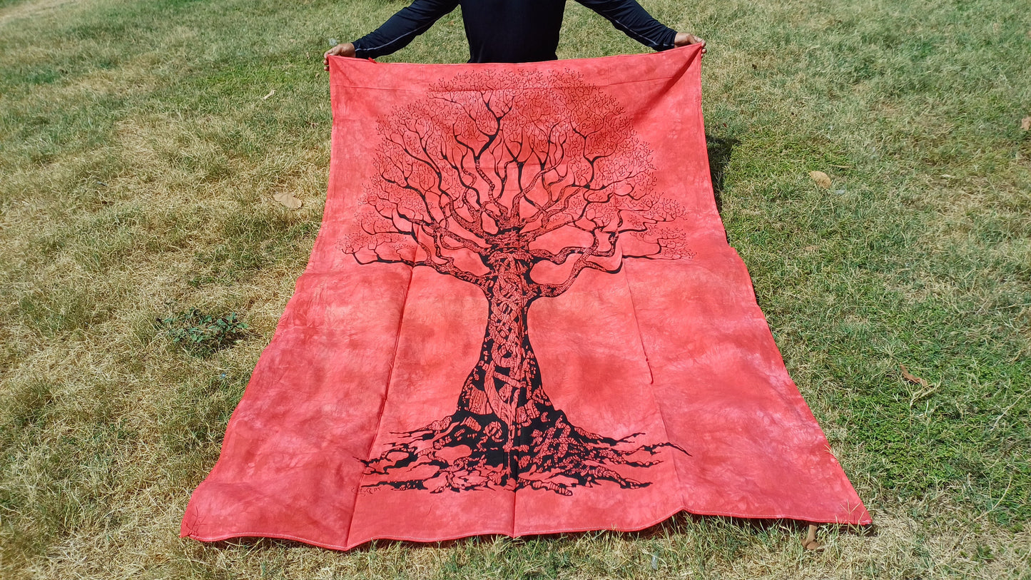 Natural Multi-Color Tie-Dyed Handprinted Tree of Life Rainbow Tapestry,Living Room Decor,Spiritual Wall Hanging,Zen Meditation Wall Art